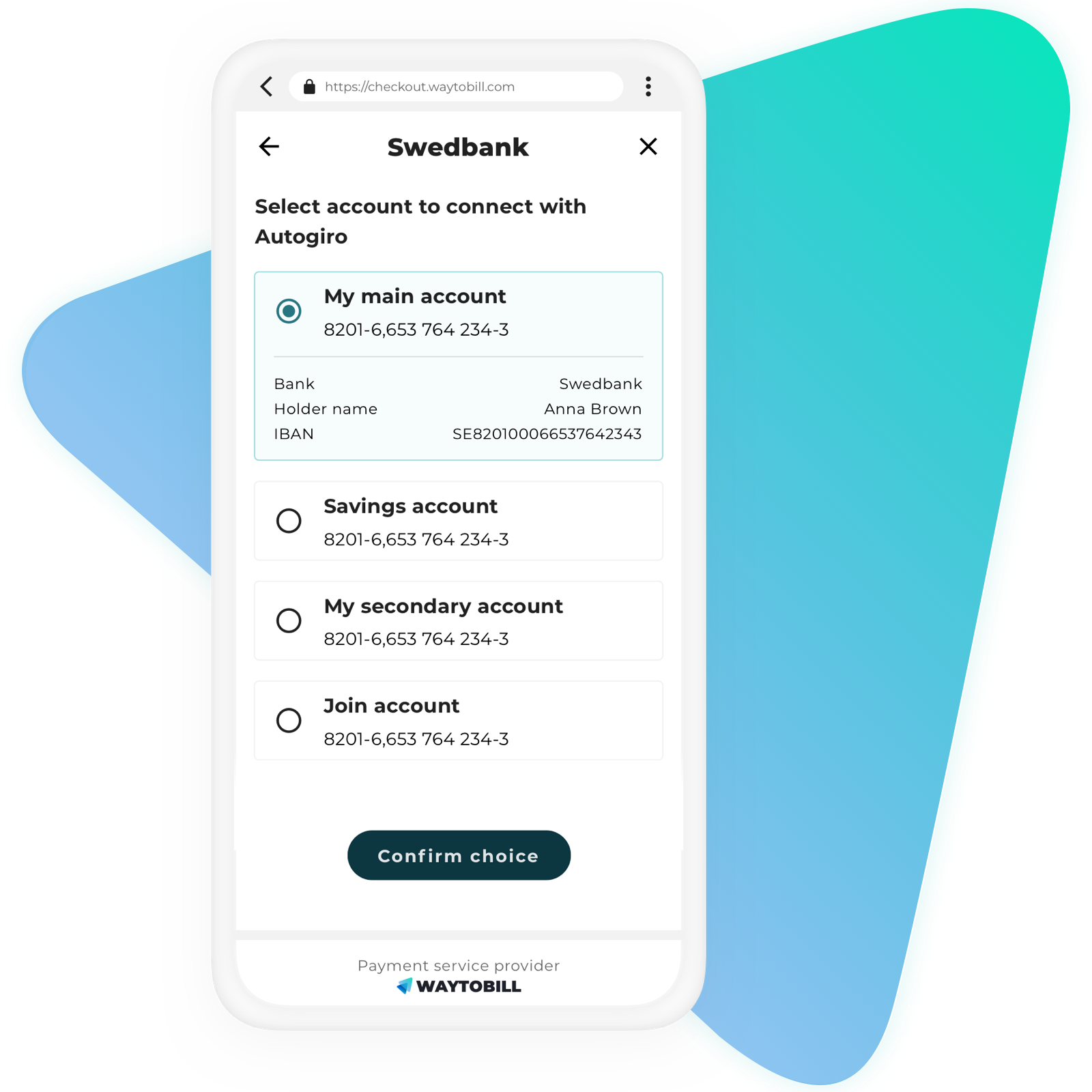 Autogiro account selector mockup with background@x2