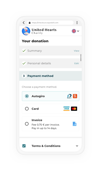Charity - Payment selector mockup