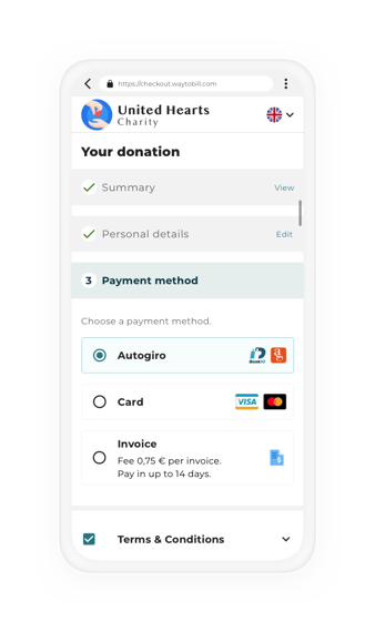 Charity - Payment selector mockup