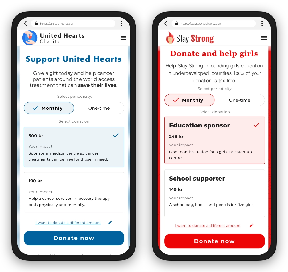 Charity - Fundraising platform mobile blue and red