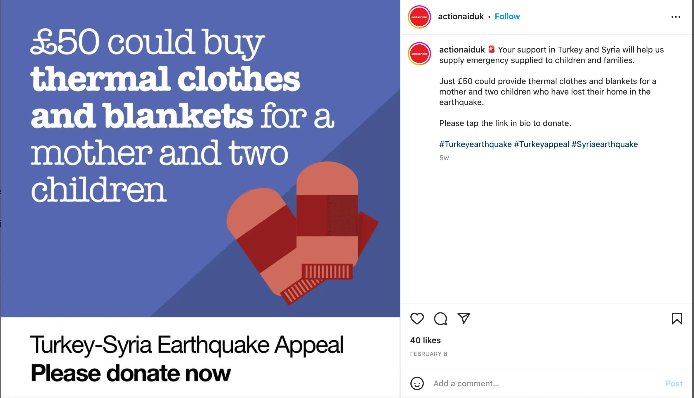 example of social media posts by a charity